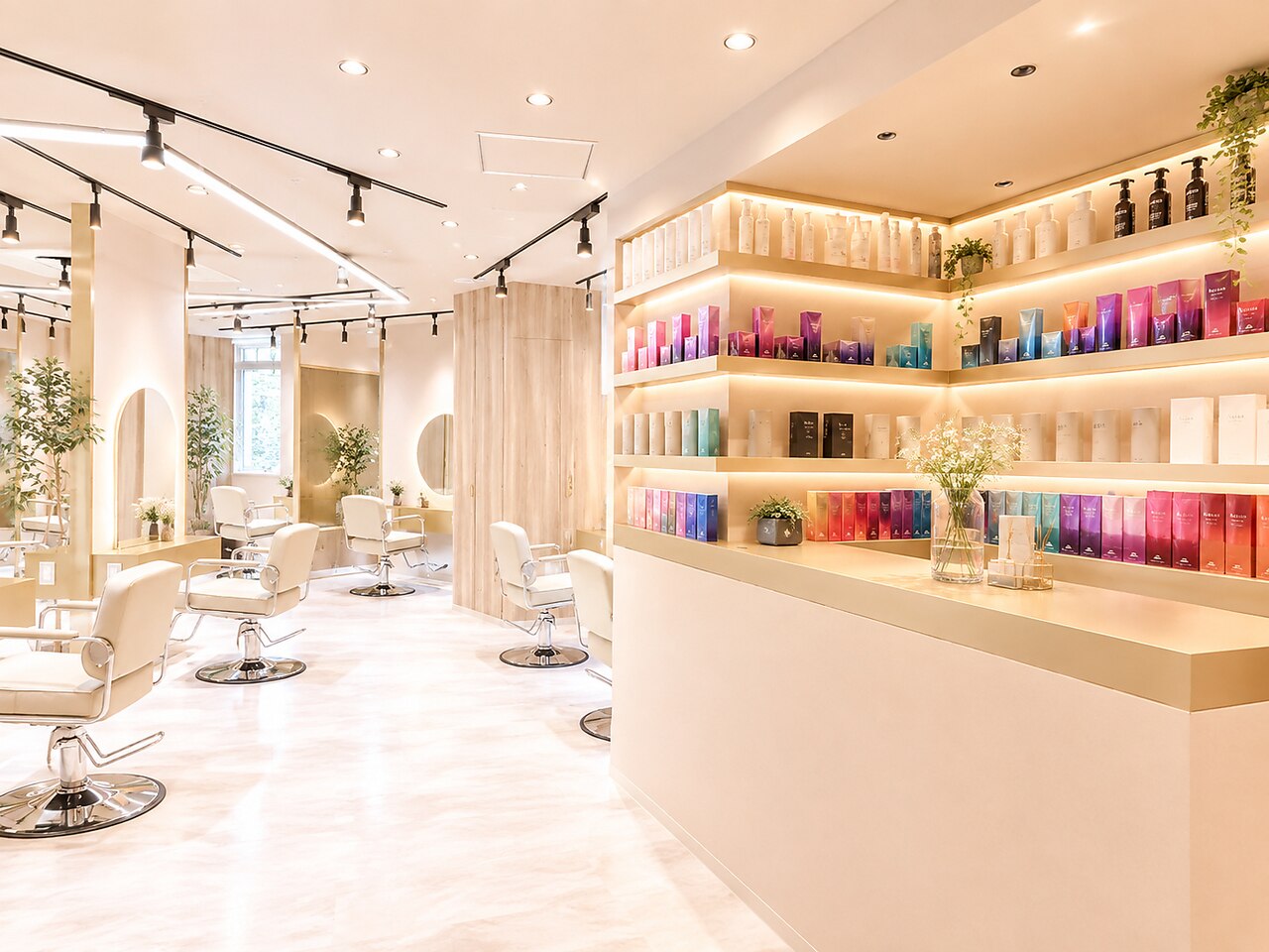 youres hair 仙台店の明るい店内